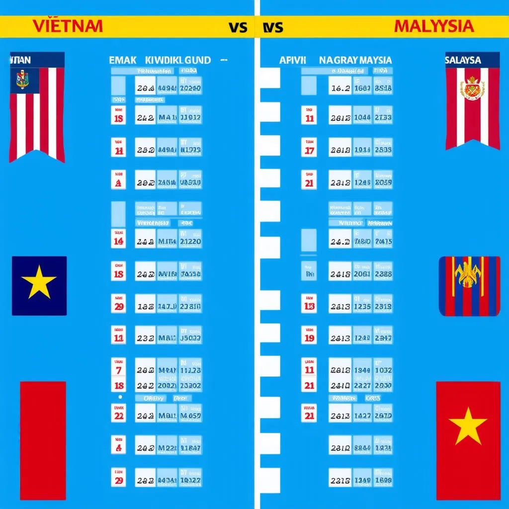 Lịch thi đấu bóng đá Việt Nam Malaysia