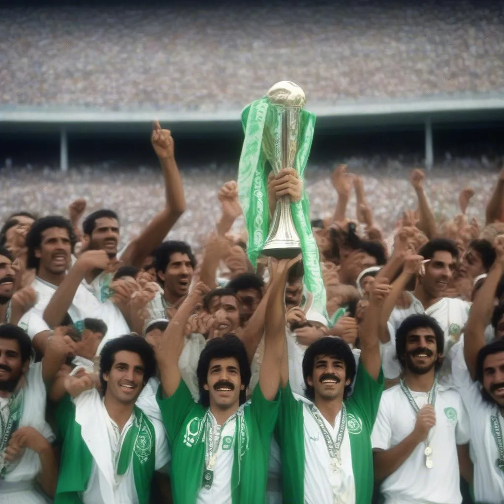 Hình ảnh đội tuyển Saudi Arabia nâng cao cúp vô địch AFC Asian Cup 1988