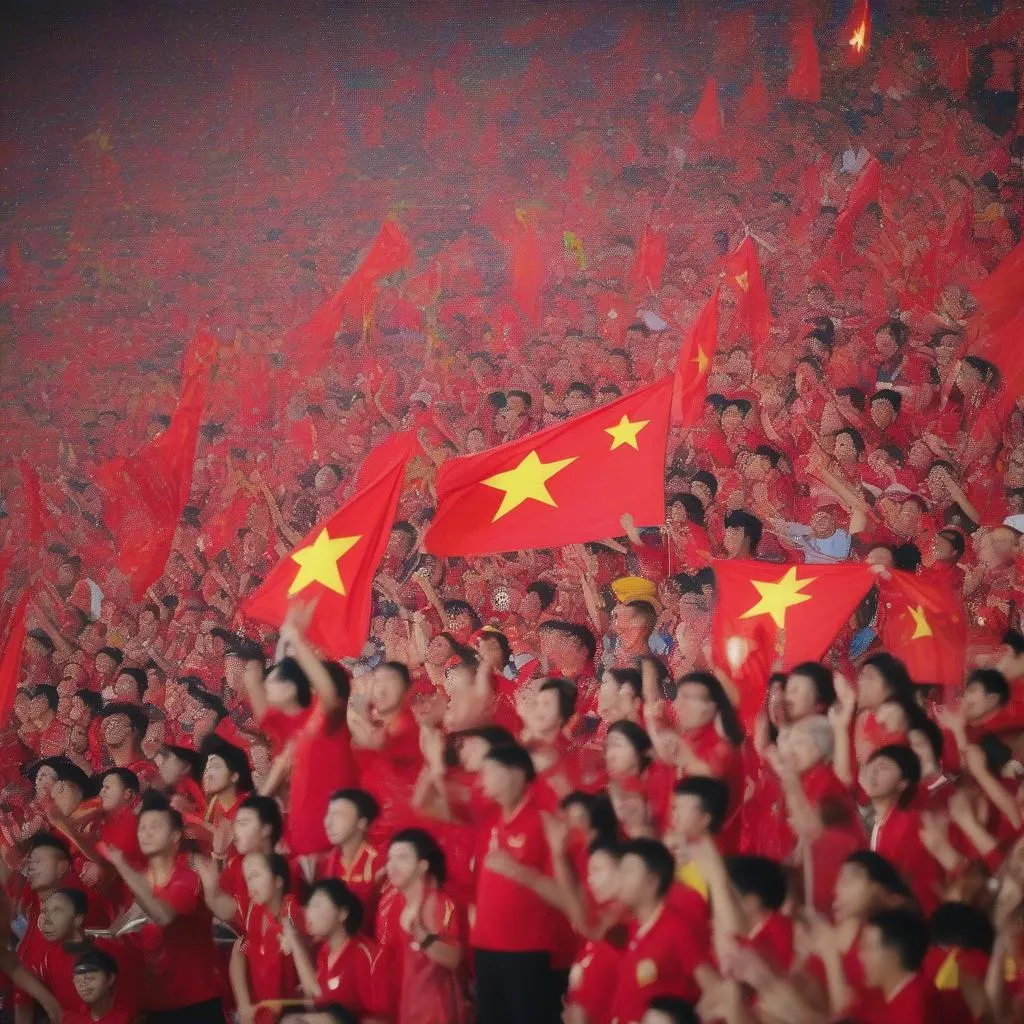 Cổ động viên Việt Nam cổ vũ cho đội tuyển tại AFC Asian Cup Final