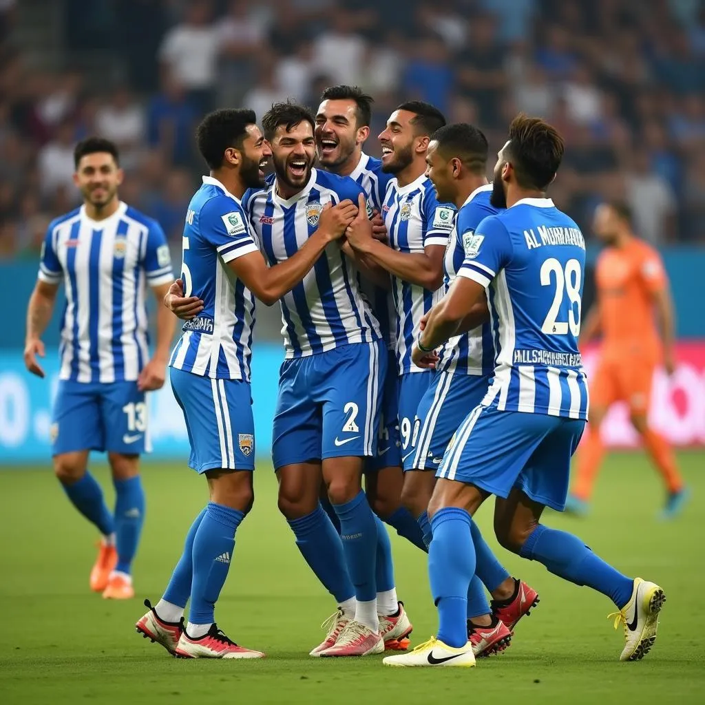 Al-Muharraq SC players celebrating a goal