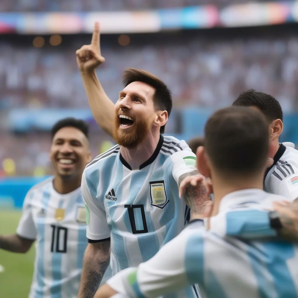 Lionel Messi celebrating after scoring a goal for Argentina during the 2018 World Cup