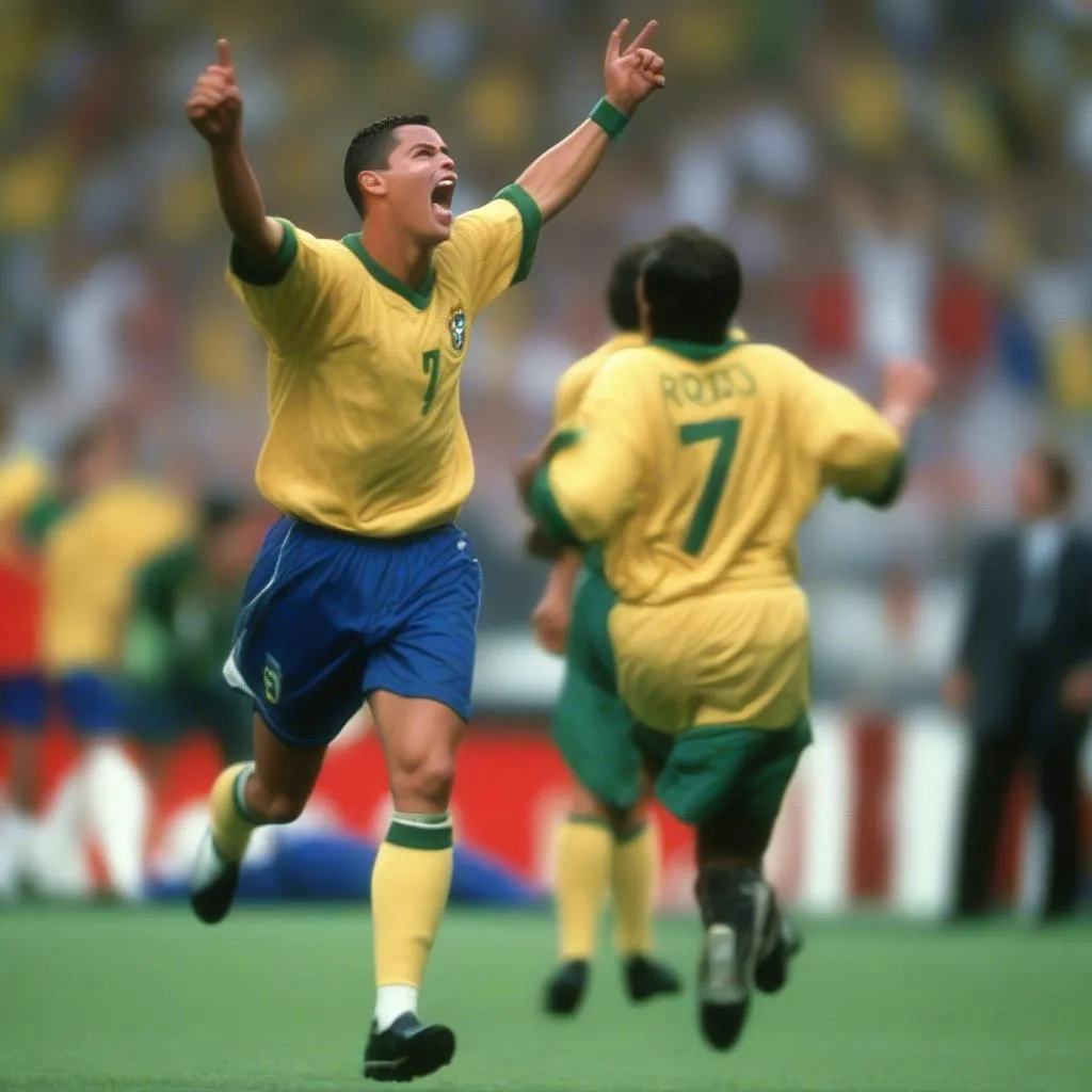 Ronaldo ghi bàn trong trận đấu bán kết World Cup 1998 giữa Brazil và Hà Lan.