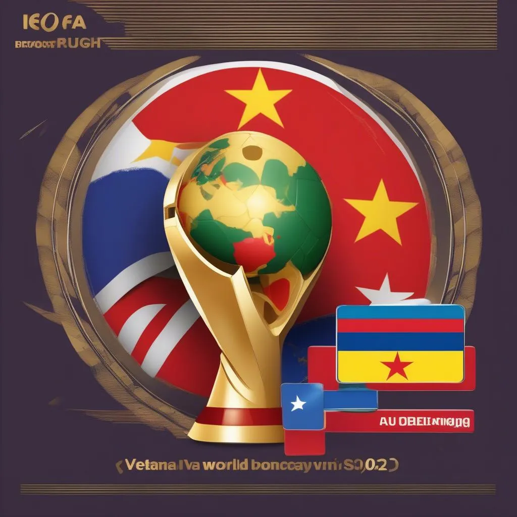 Hình ảnh minh họa về bản quyền World Cup tại Việt Nam, với hình ảnh truyền hình trực tuyến, biểu tượng FIFA World Cup, và cờ Việt Nam