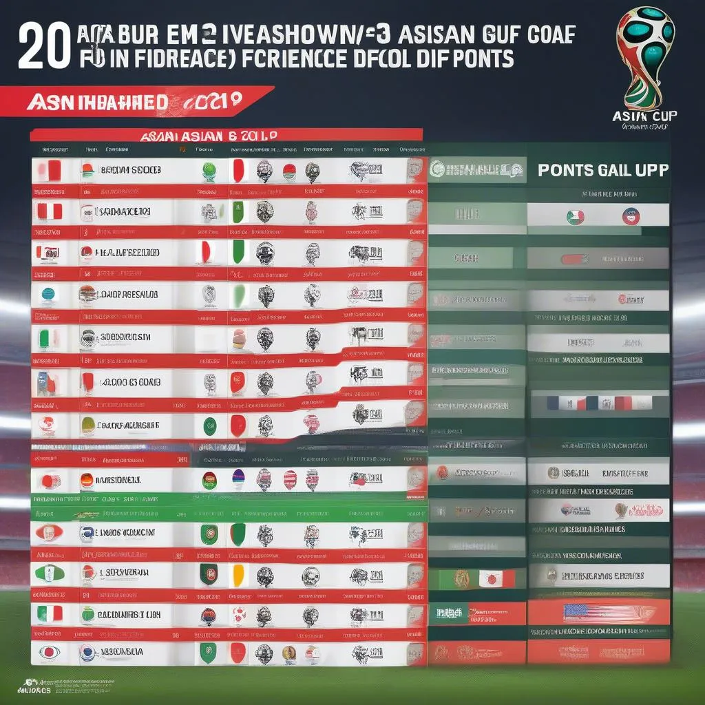 Bảng xếp hạng Asian Cup 2019