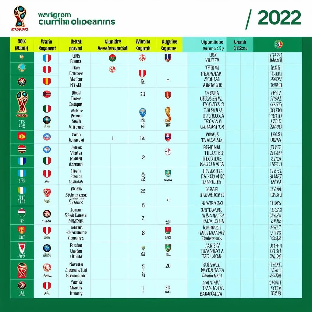 Bảng xếp hạng bảng E World Cup 2022