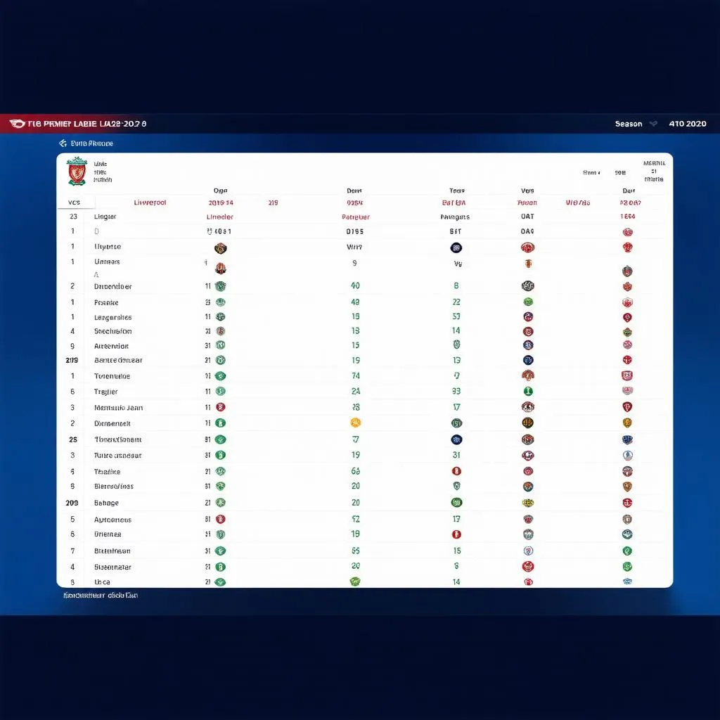 Bảng Xếp Hạng Bóng Đá Anh 2020