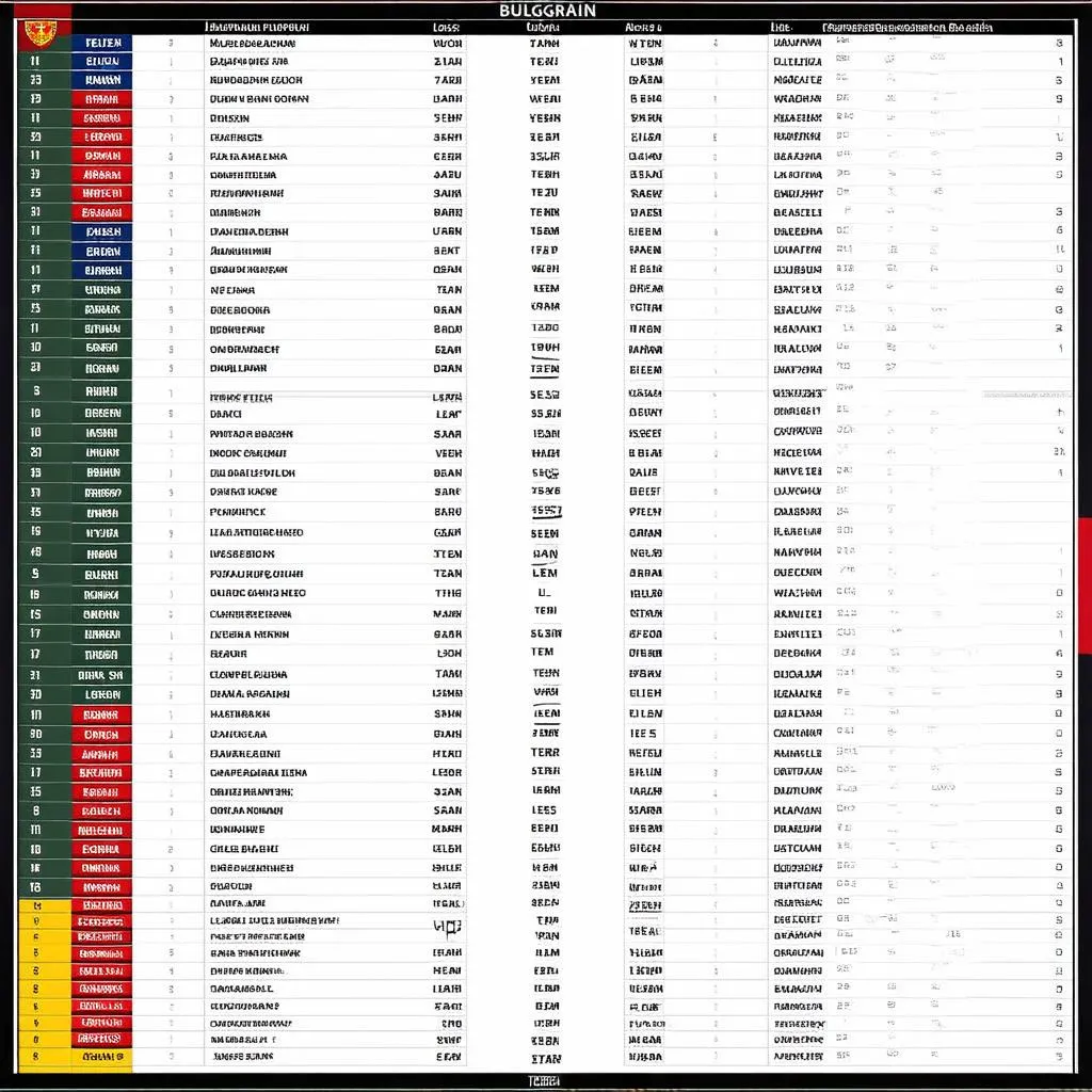 Bảng xếp hạng bóng đá Bulgaria