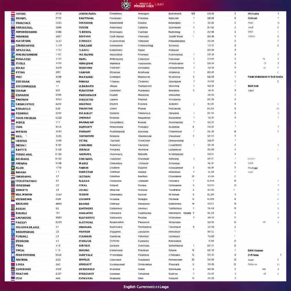 Bảng xếp hạng Ngoại hạng Anh
