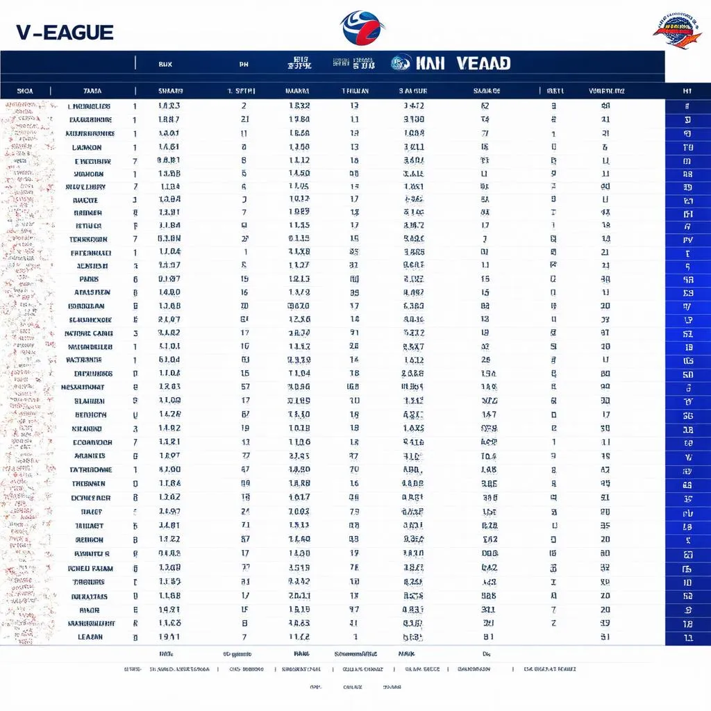 bảng xếp hạng v-league