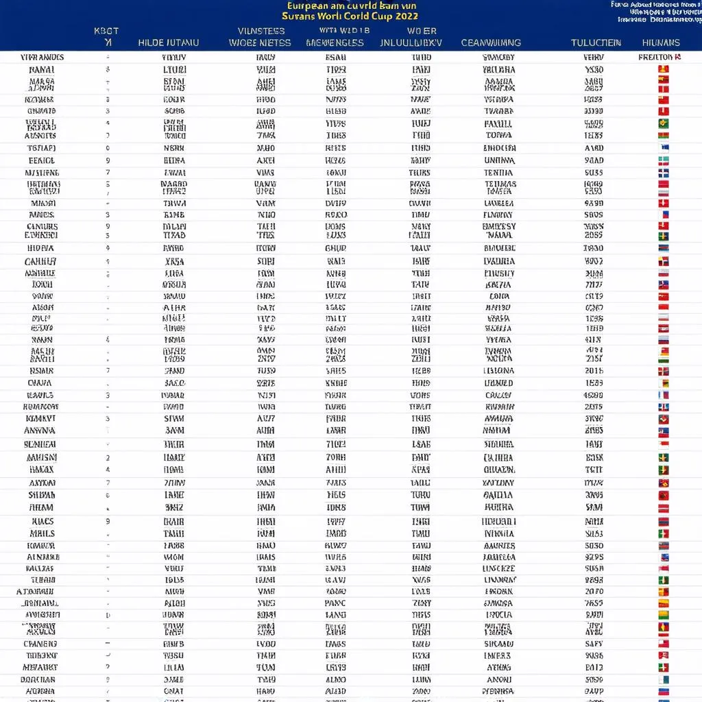 Bảng Xếp Hạng World Cup Châu Âu 2023