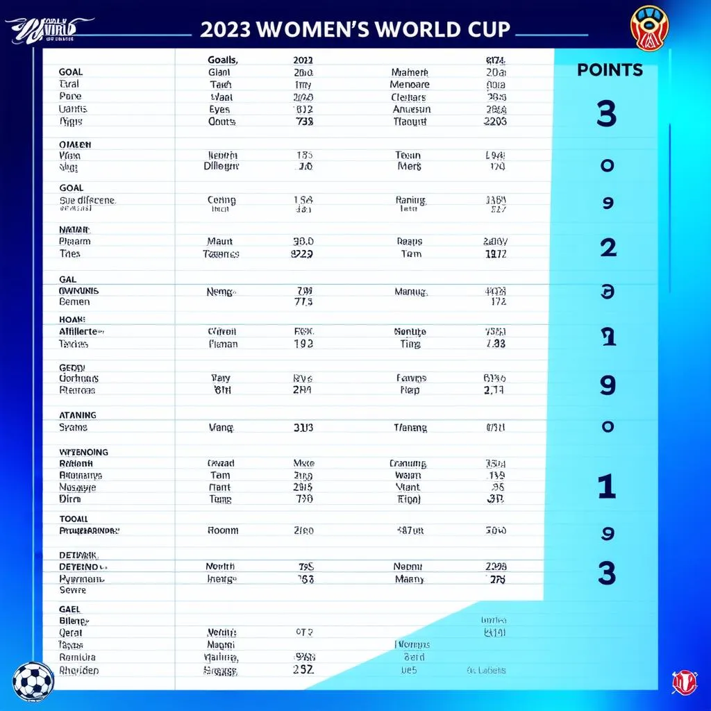 Bảng xếp hạng World Cup Nữ 2023