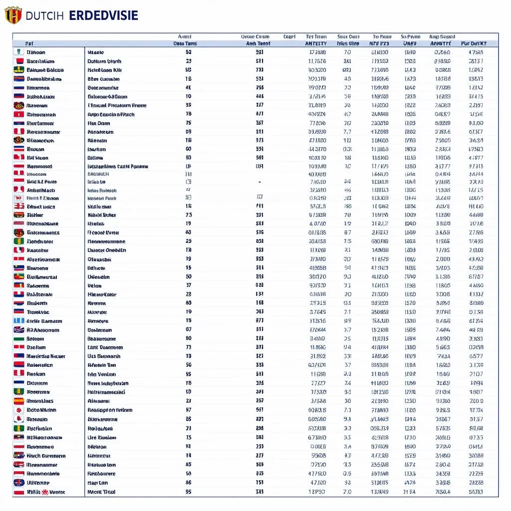 Bảng xếp hạng bóng đá Hà Lan