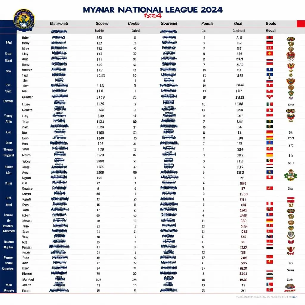 Bảng xếp hạng bóng đá Myanmar 2024