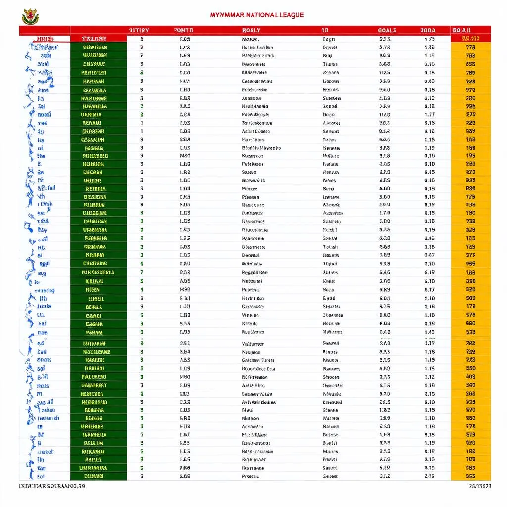 Bảng xếp hạng bóng đá Myanmar