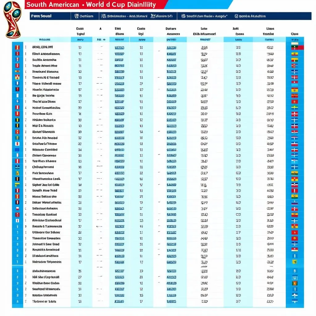 Bảng xếp hạng vòng loại World Cup Nam Mỹ
