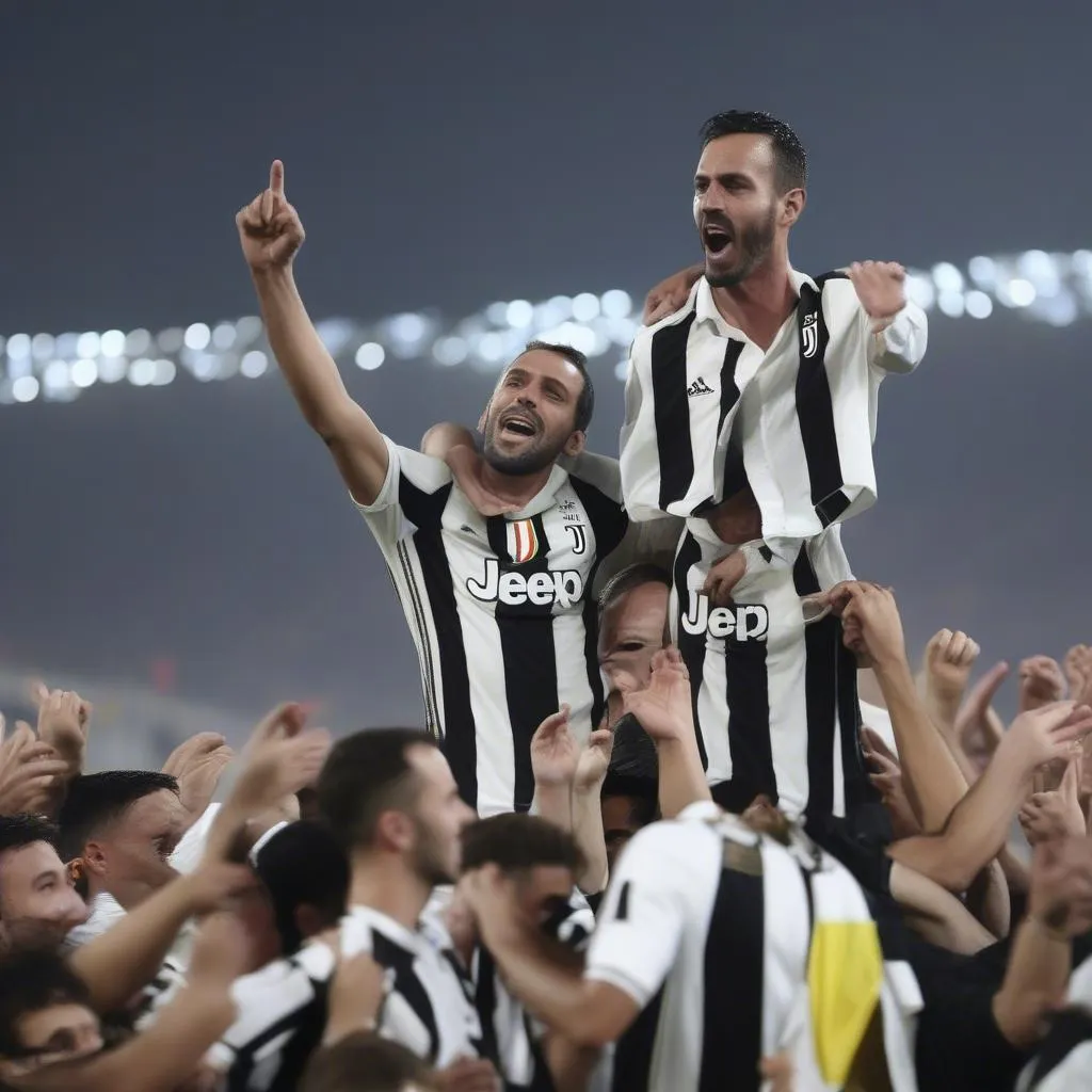 Các cầu thủ Juventus chào mừng fan hâm mộ