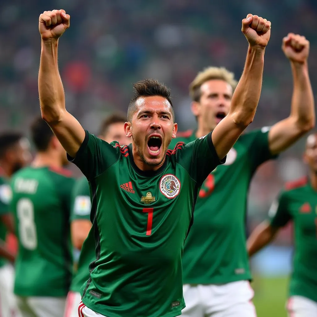 Các cầu thủ Mexico ăn mừng bàn thắng tại Confederations Cup