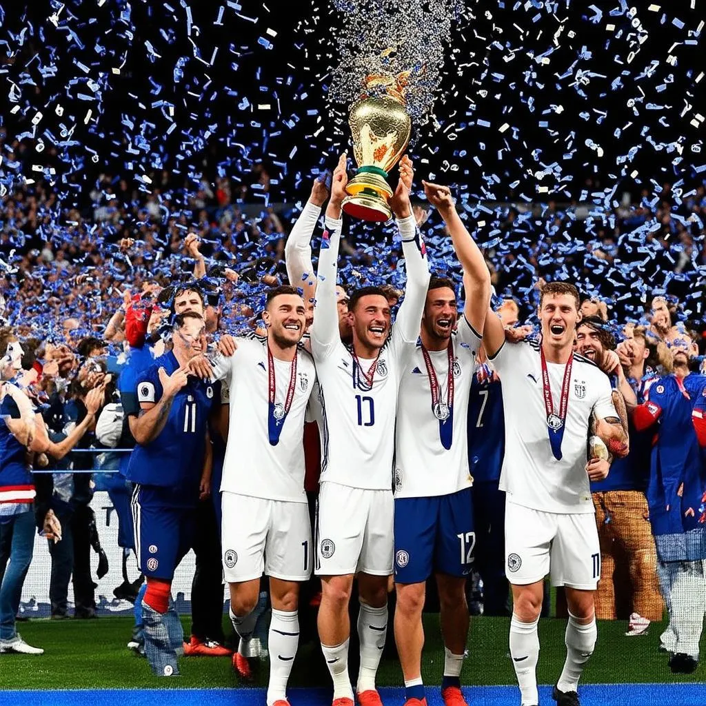 Các cầu thủ Pháp ăn mừng chức vô địch World Cup 2018