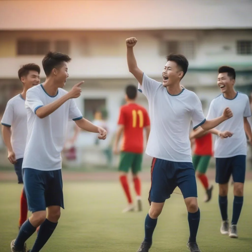 Các cầu thủ U17 Việt Nam mừng chiến thắng