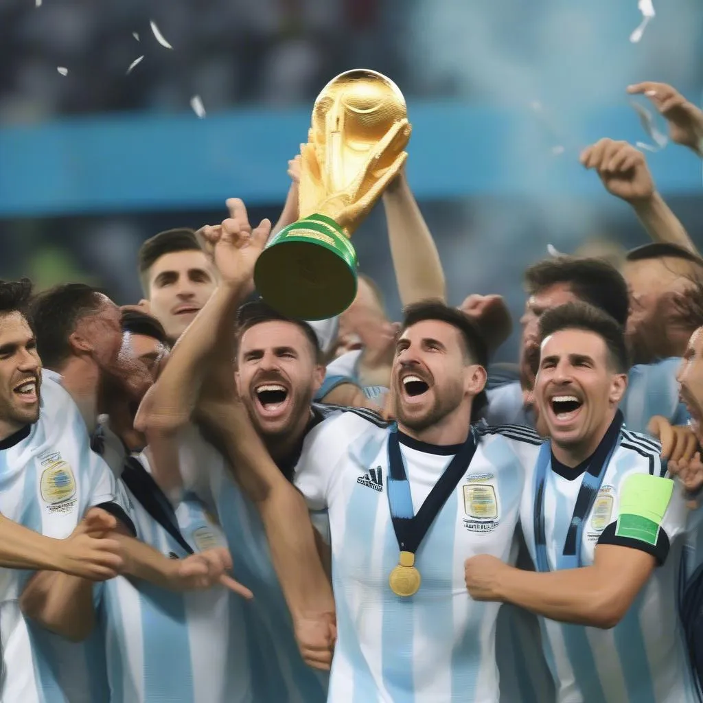 Hình ảnh cầu thủ Argentina nâng cúp vô địch