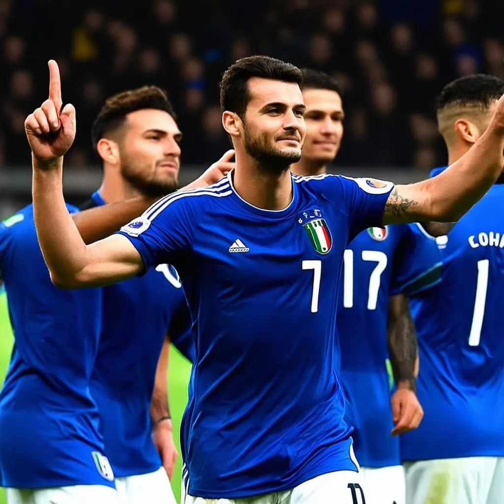 Italian soccer player celebrating a goal