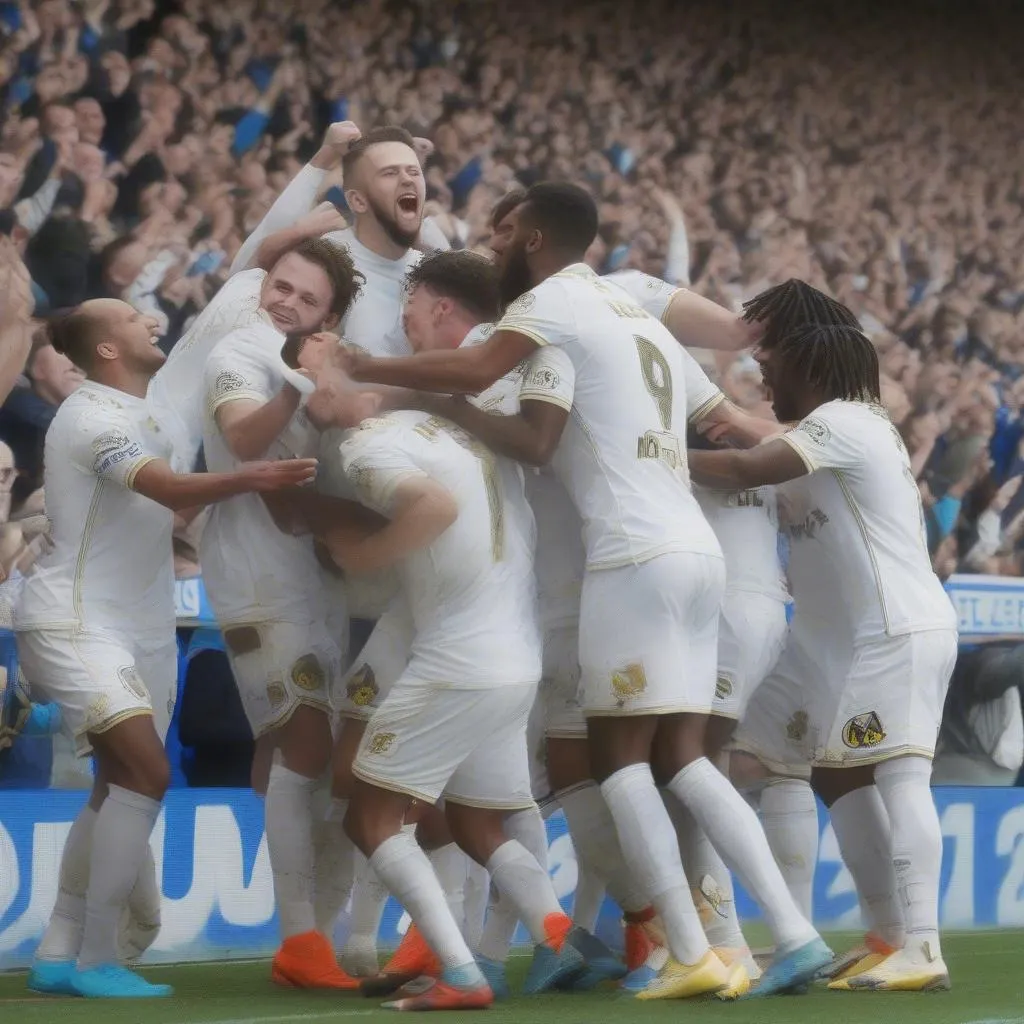 Các cầu thủ Leeds United ăn mừng bàn thắng