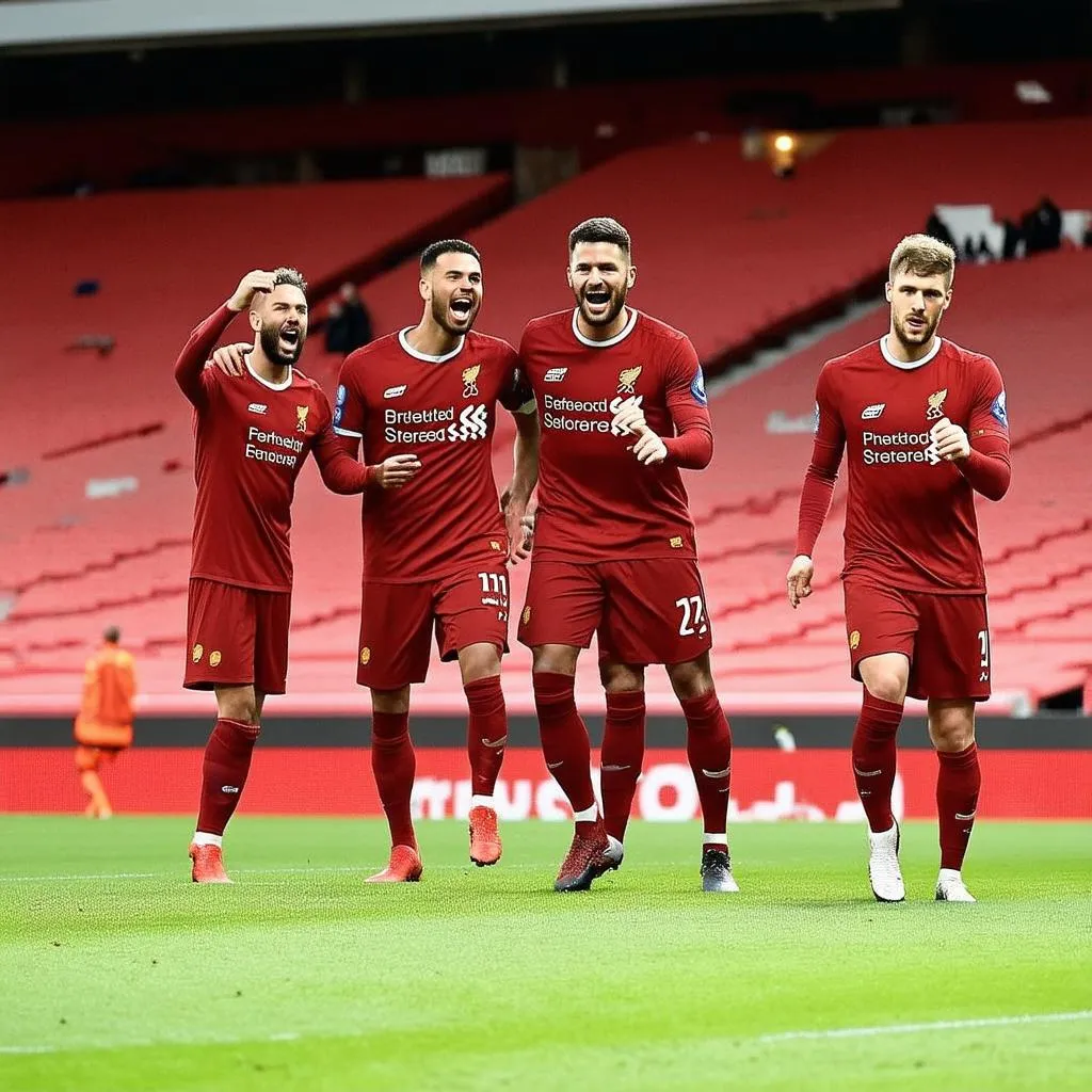 Cầu thủ Liverpool ăn mừng chiến thắng