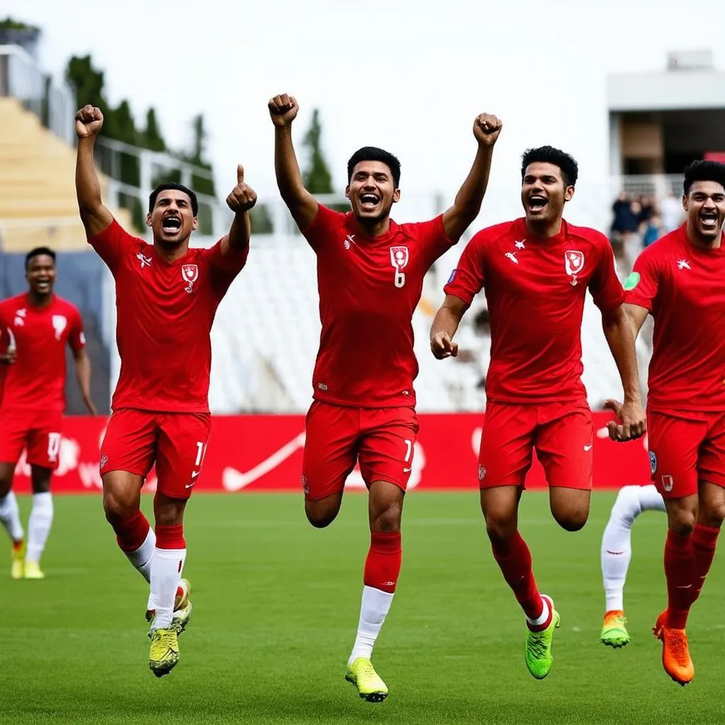 Peruvian players celebrating a goal