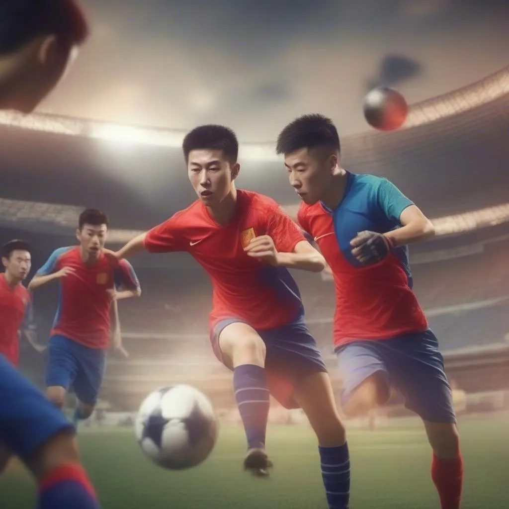 Chinese football players in the match