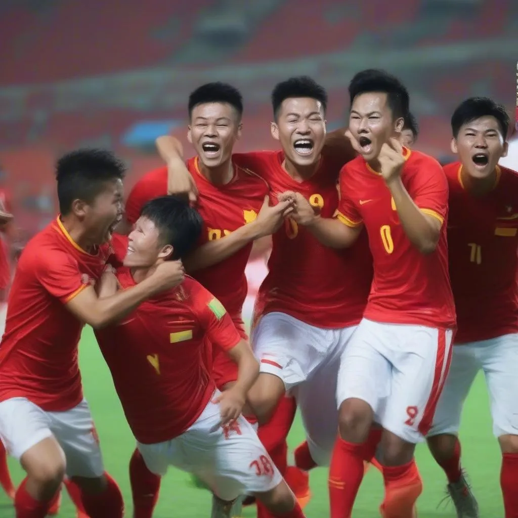 Vietnamese players celebrate a goal