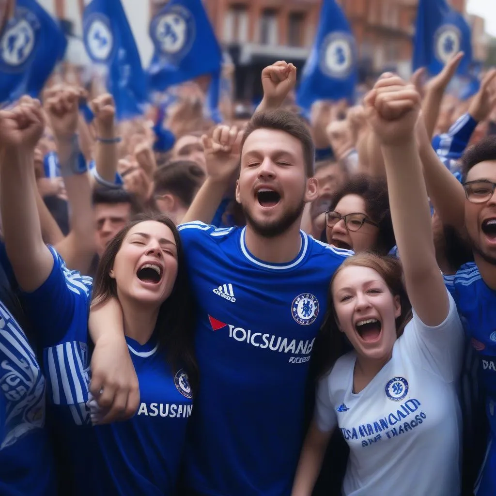 Chelsea 2016: Những người hâm mộ cuồng nhiệt, hình ảnh các cổ động viên Chelsea ăn mừng chiến thắng của đội bóng