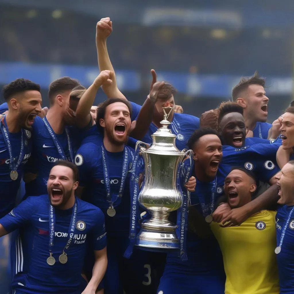 Chelsea celebrates FA Cup trophy in 2017