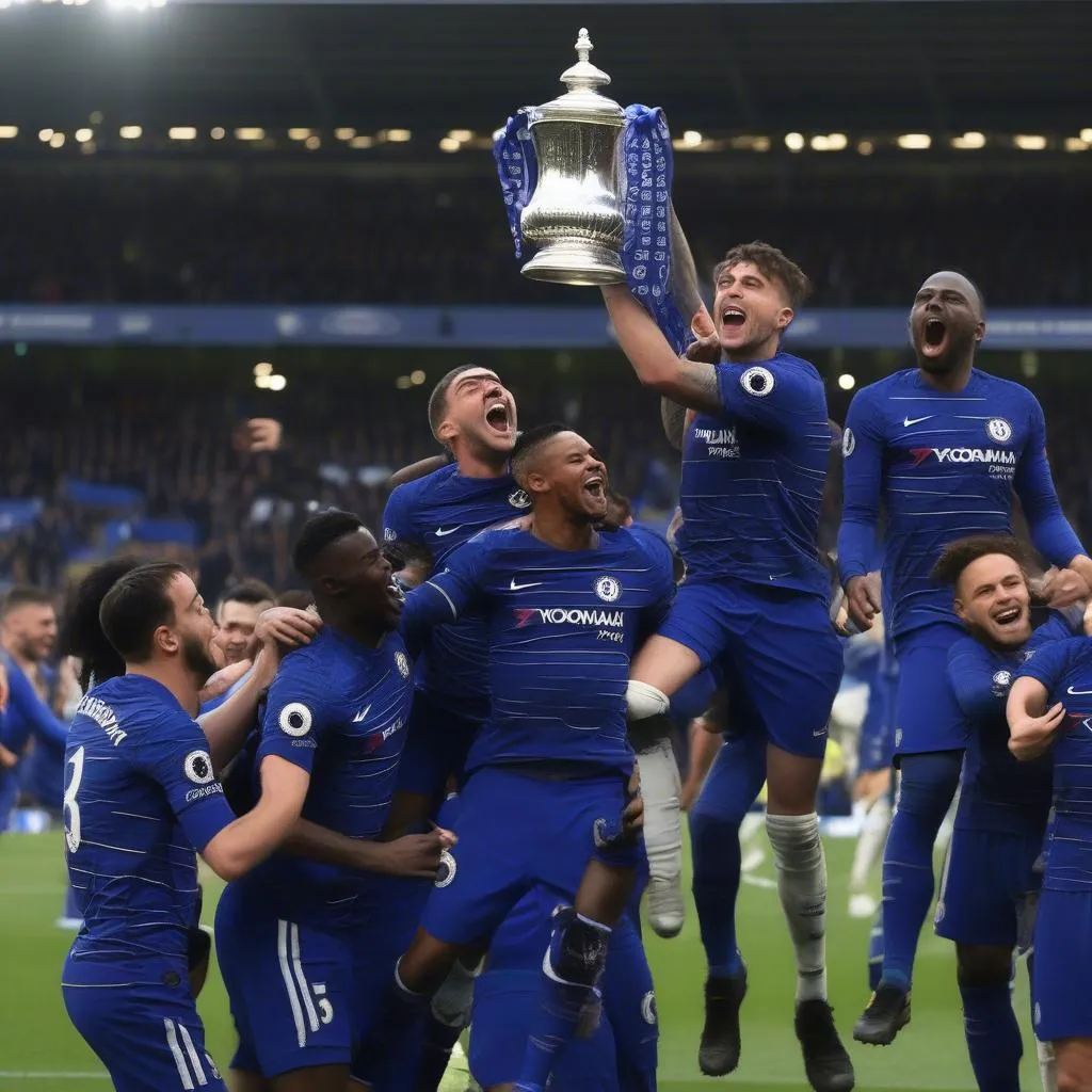 Hình ảnh Chelsea nâng cúp FA Cup