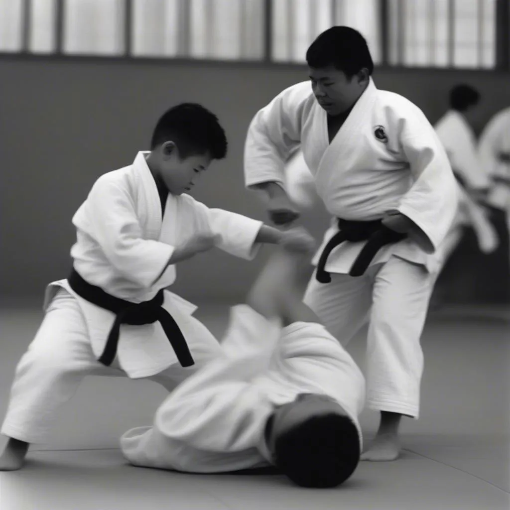 Học sinh tập luyện tại CLB Judo Trường Mỏ