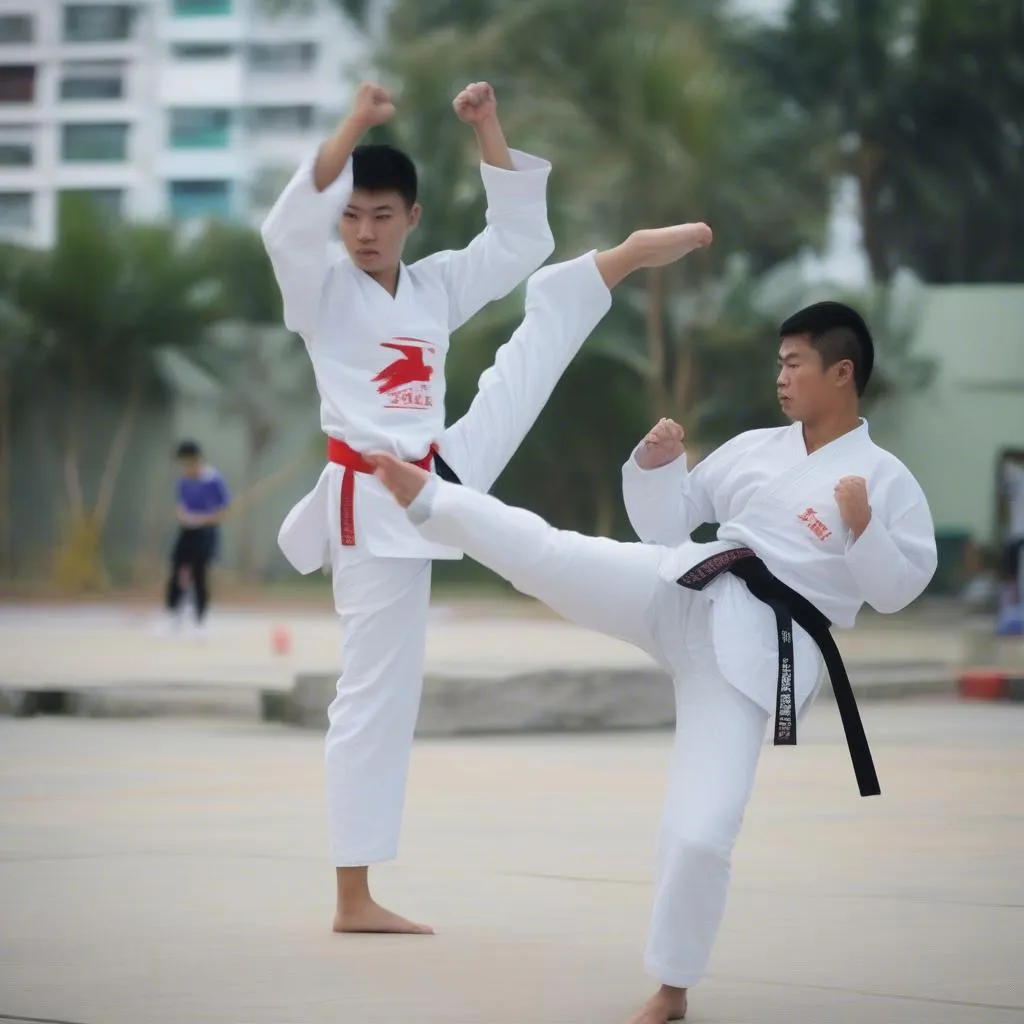 Học viên Taekwondo Đà Nẵng luyện tập các kỹ thuật cơ bản