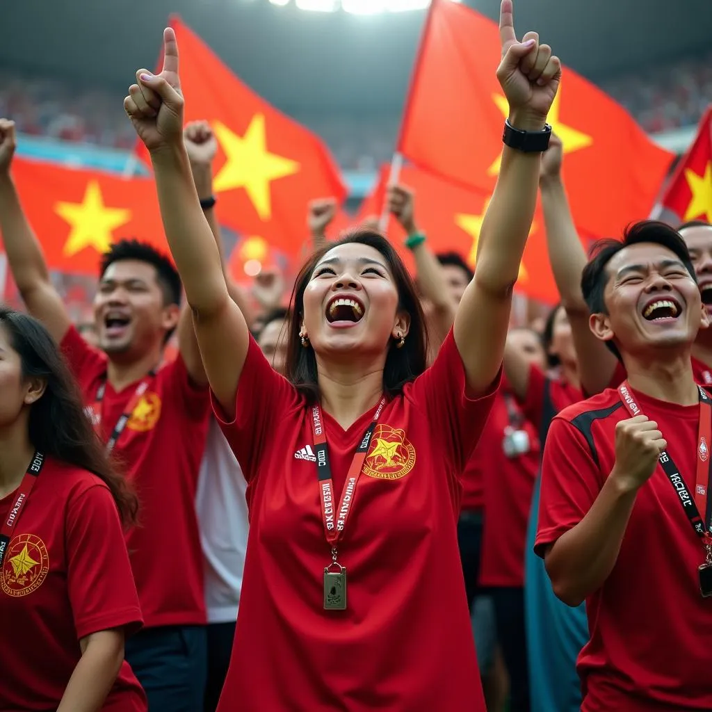 Cổ động viên World Cup với quốc kỳ Việt Nam