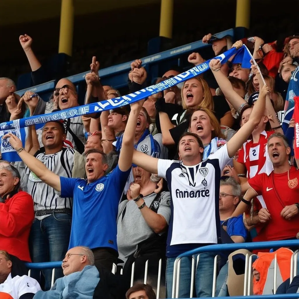 Cheering Fans at Football Match