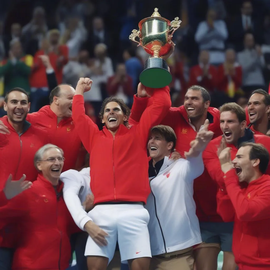 Rafael Nadal celebrates winning Davis Cup 2020