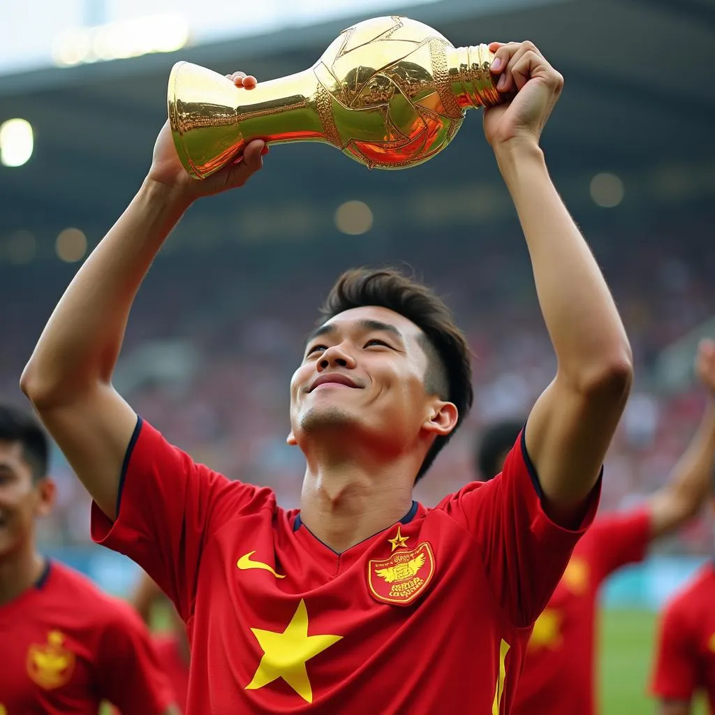 Doan Van Hau lifting the AFF Cup trophy