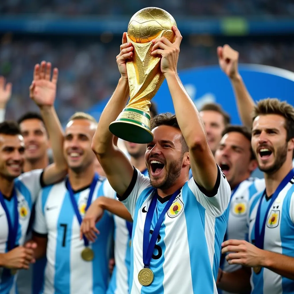 Đội hình Argentina ăn mừng chức vô địch World Cup 2022