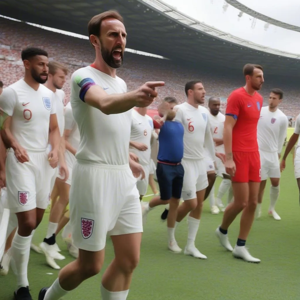 Gareth Southgate leading England team World Cup