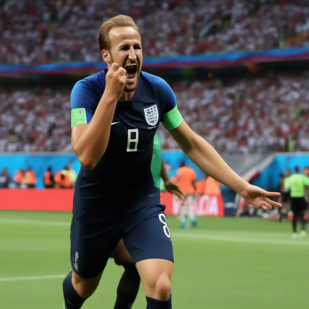 Harry Kane ghi bàn và ăn mừng tại World Cup 2018