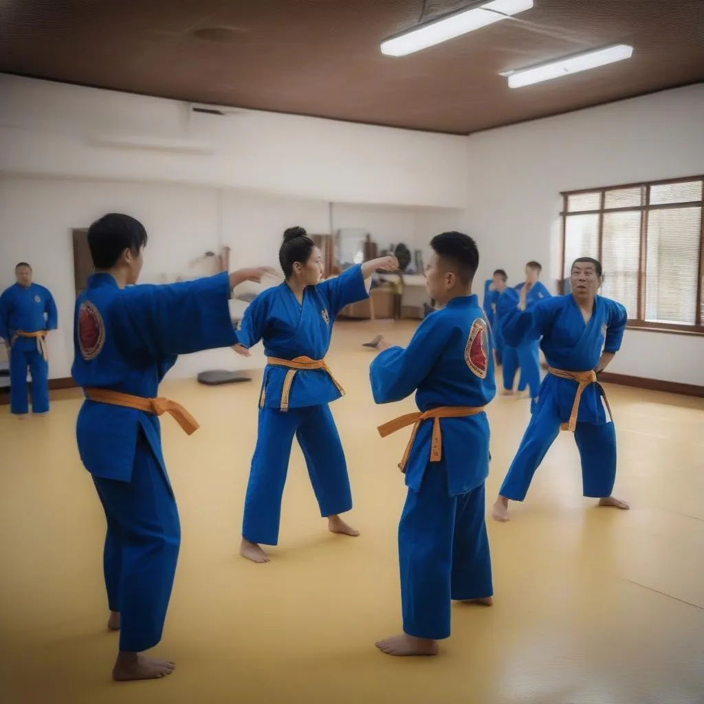 Hình ảnh huấn luyện viên Vovinam và học viên