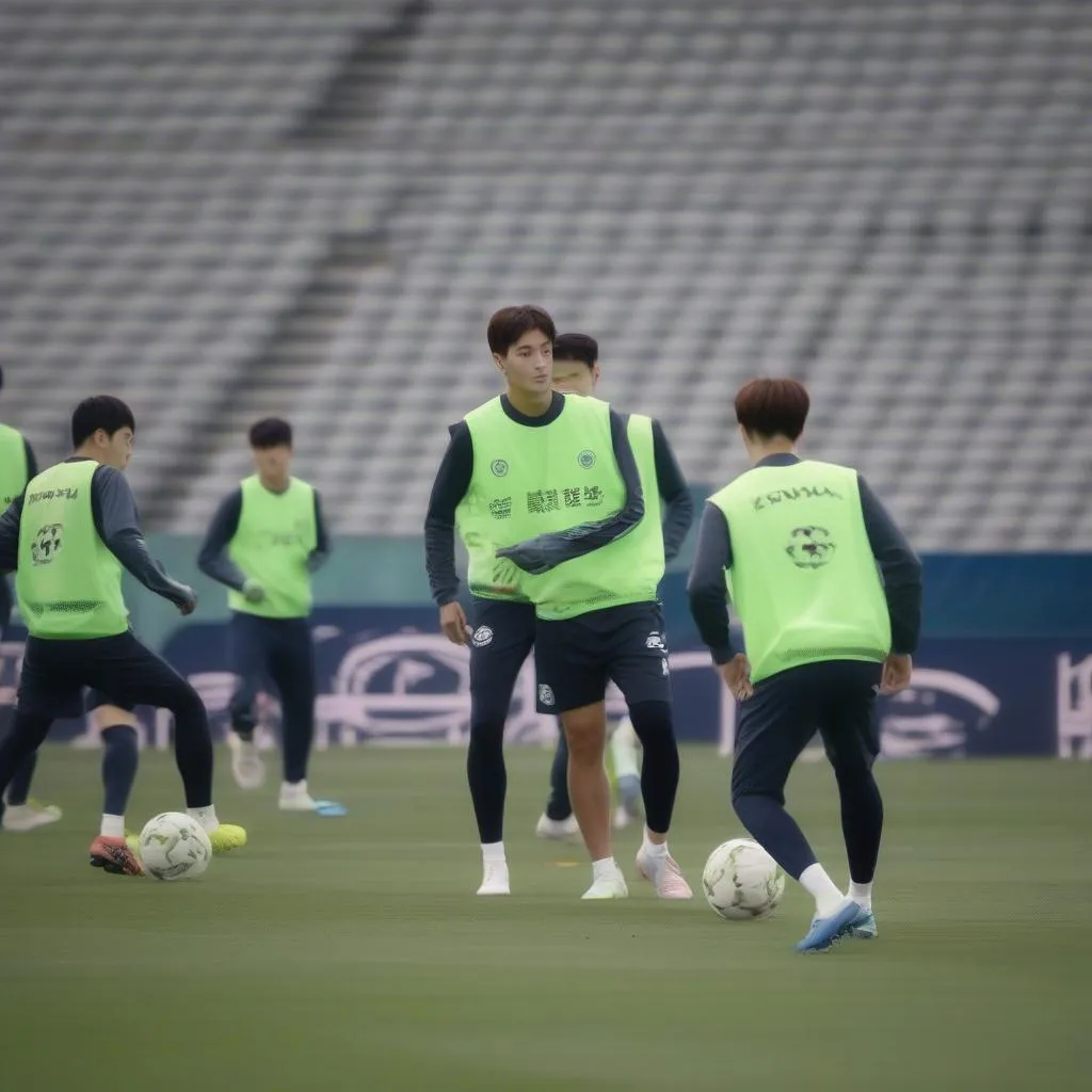 Jeonbuk Hyundai Motors players training on the pitch 