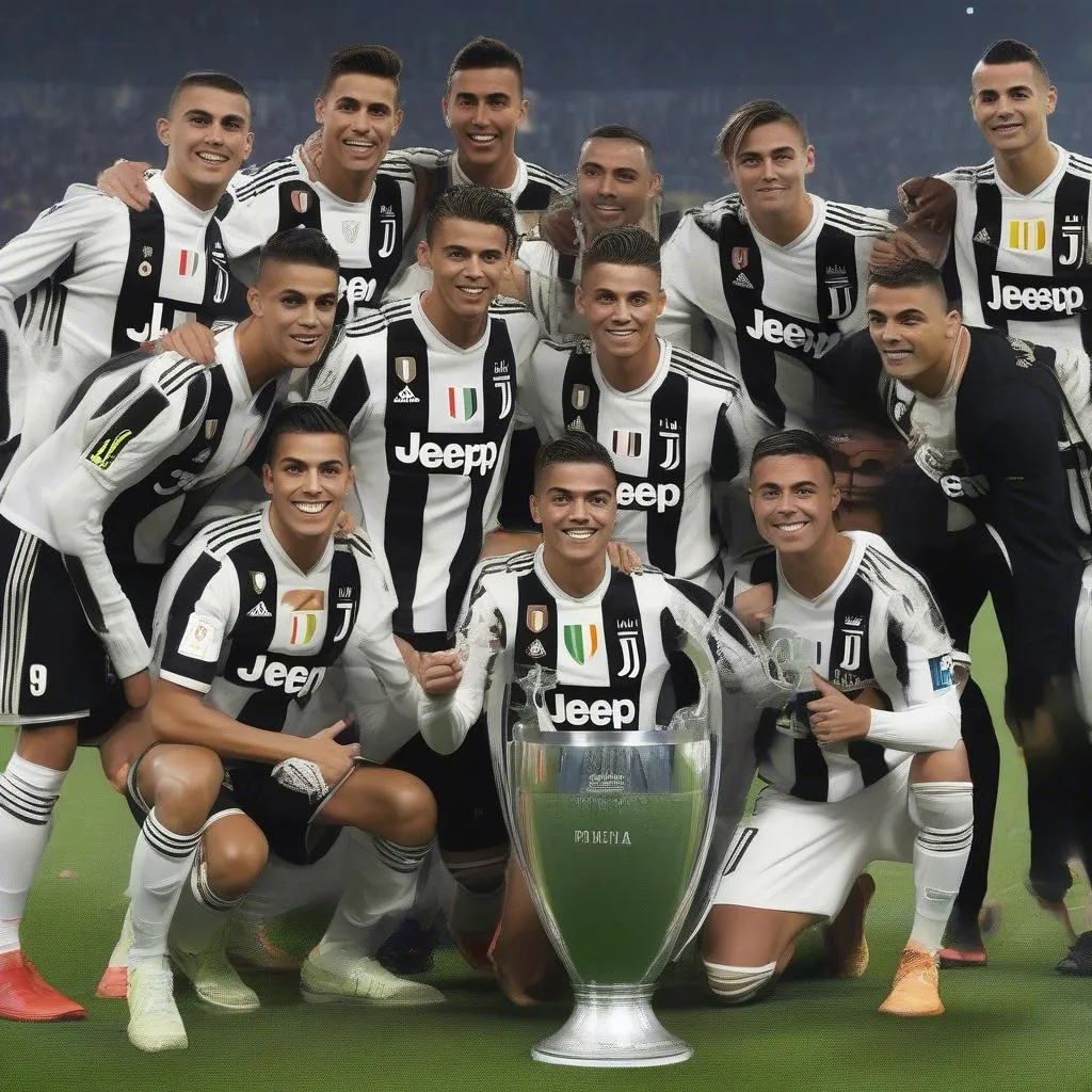 Juventus Star Players and Champions League Trophy