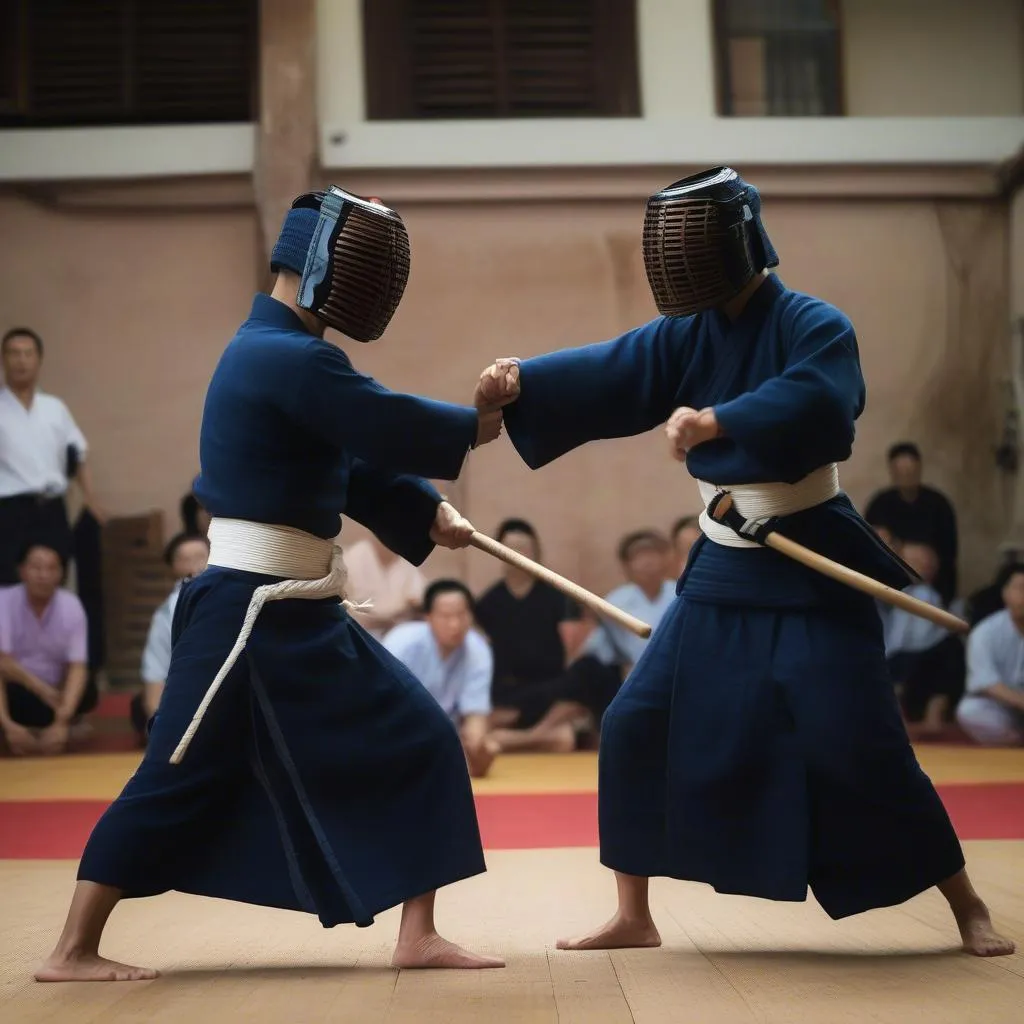 Trận đấu Kendo diễn ra tại một CLB Kendo TPHCM, thể hiện sự kịch tính và tinh thần thể thao của môn võ này