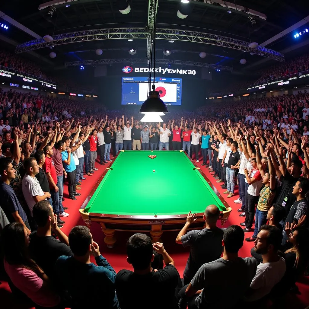 Enthusiastic crowd cheering at the Billiards World Cup 2018