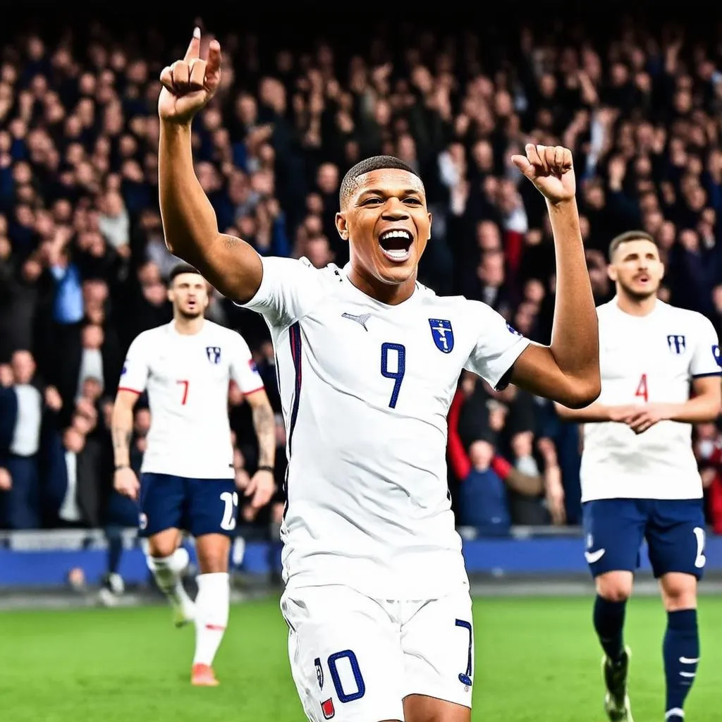 hình ảnh cầu thủ Kylian Mbappé ghi bàn