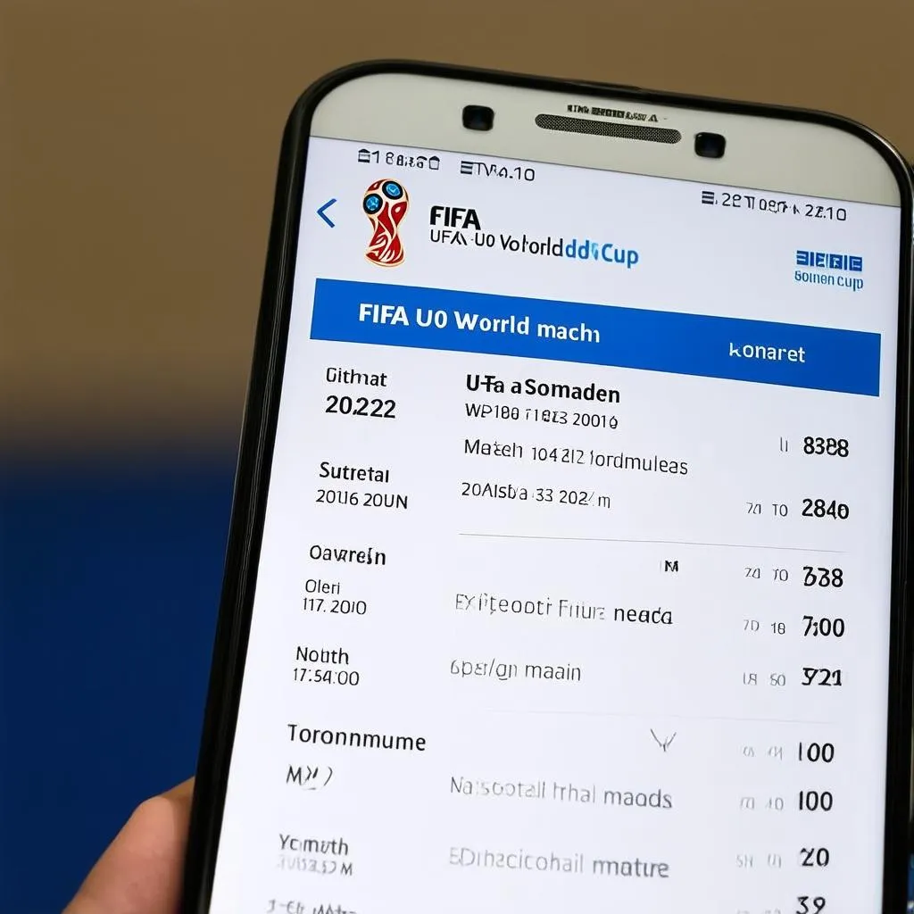 FIFA U-20 World Cup schedule on a mobile phone