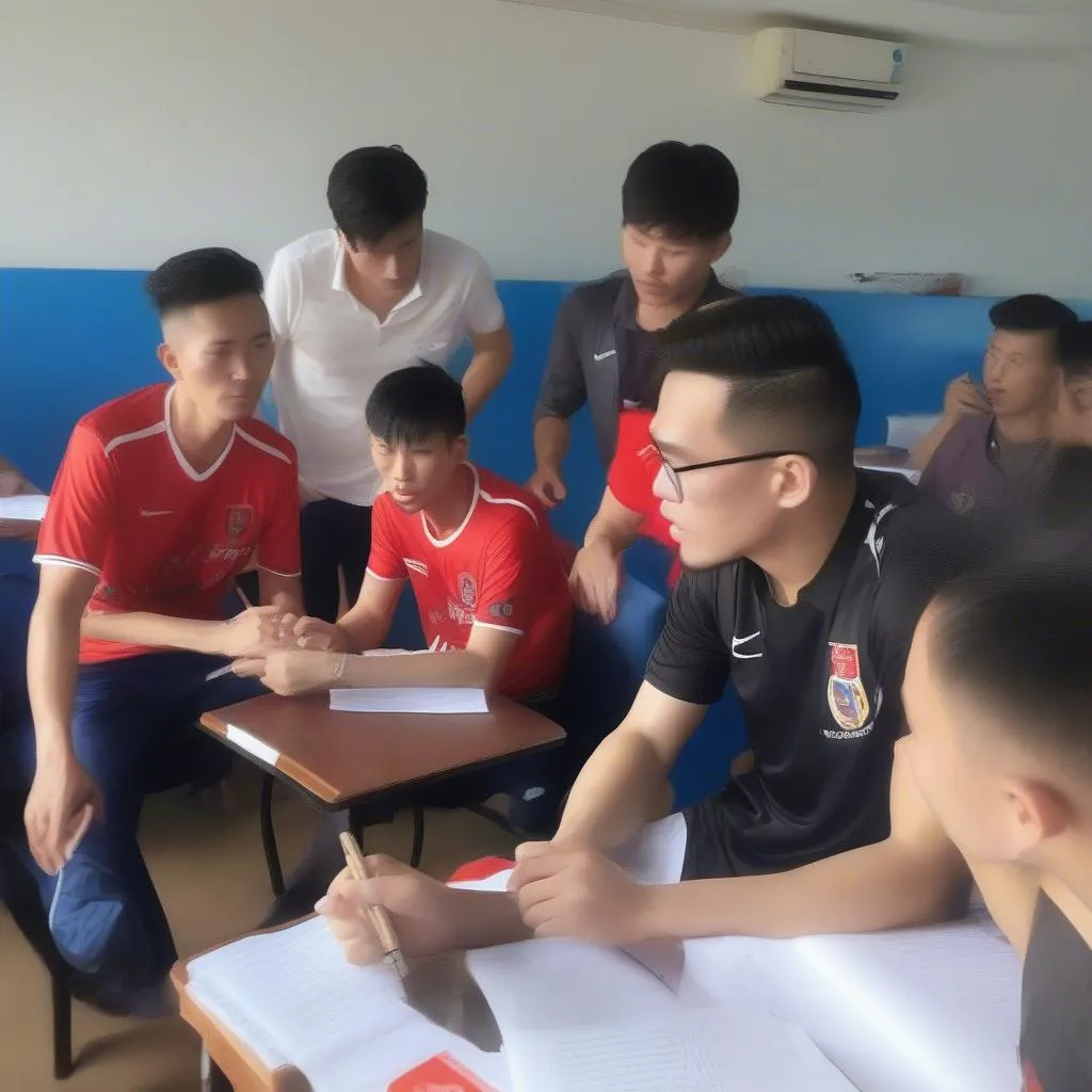 Các cầu thủ của CLB Sài Gòn FC đang tham gia lớp học tiếng Anh chuyên nghiệp